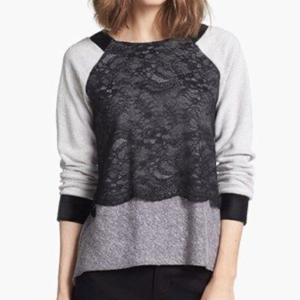 Robbi & Nikki Mixed Media Sweatshirt - Heather Grey - X-Small
